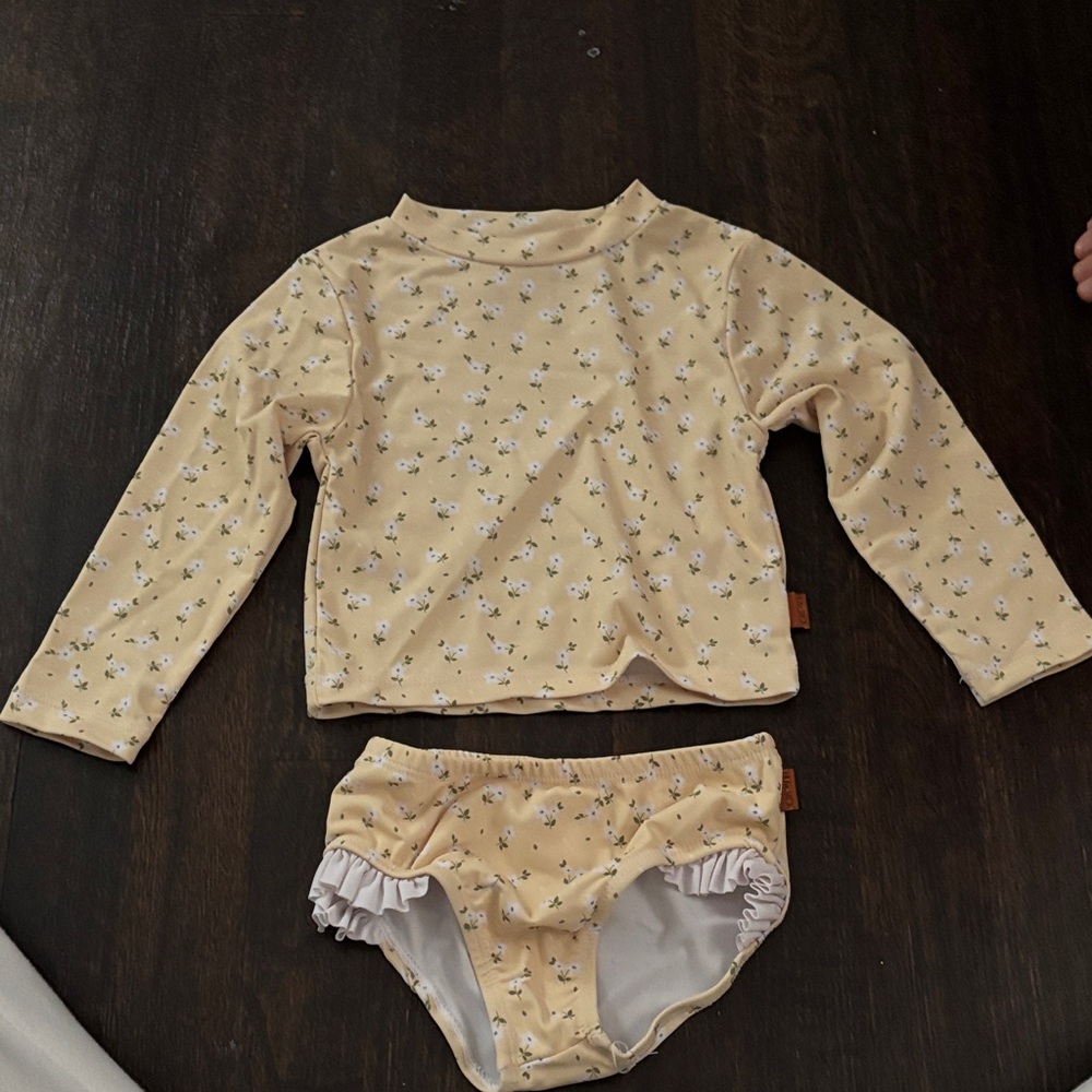 Yellow Floral Kids Rashguard Set